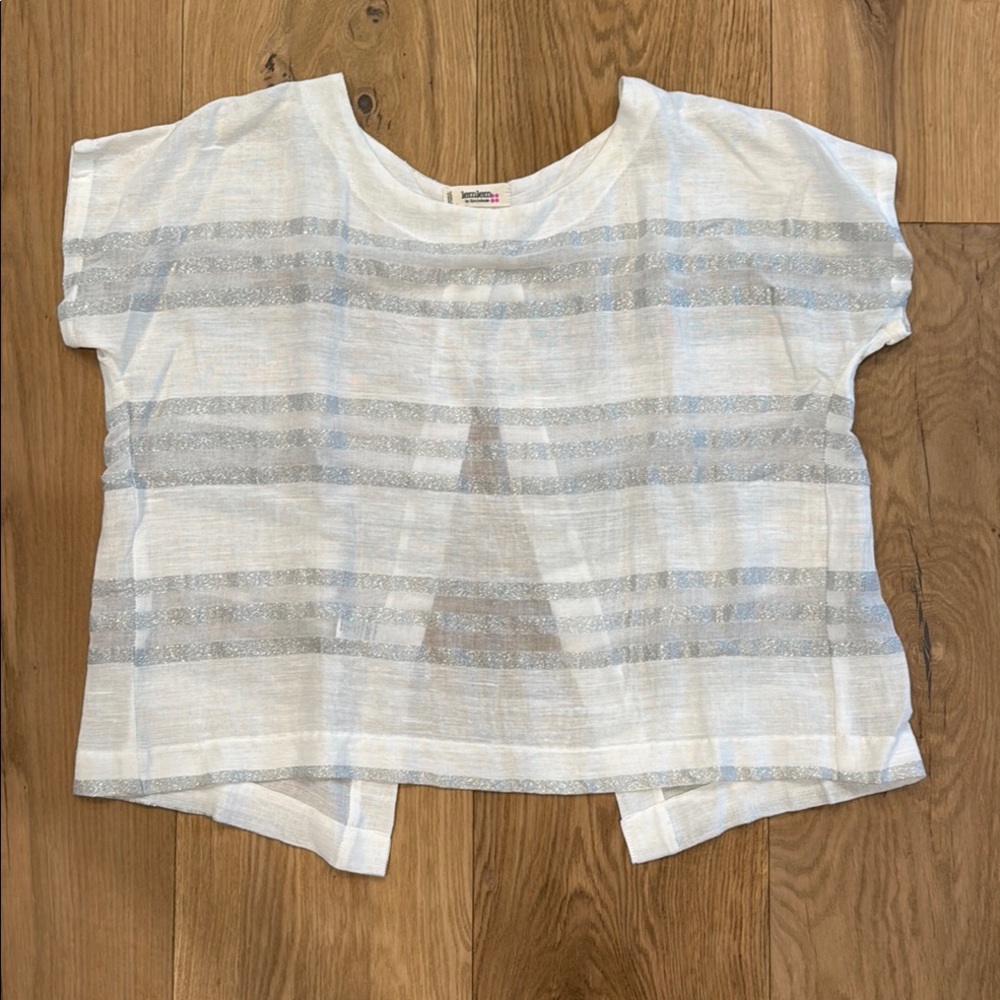 LEMLEM White and Silver Striped Semi-Sheer Shirt with Open Back one size